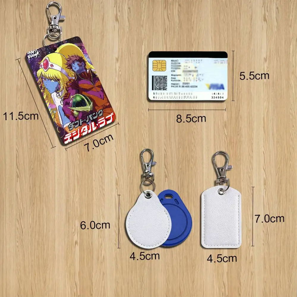 Starboy Get Lucky Daft Punk Rectangle ID Card Case Keychain Access Card Bag Key Tag Ring Leather Card Holder Key Ring Access