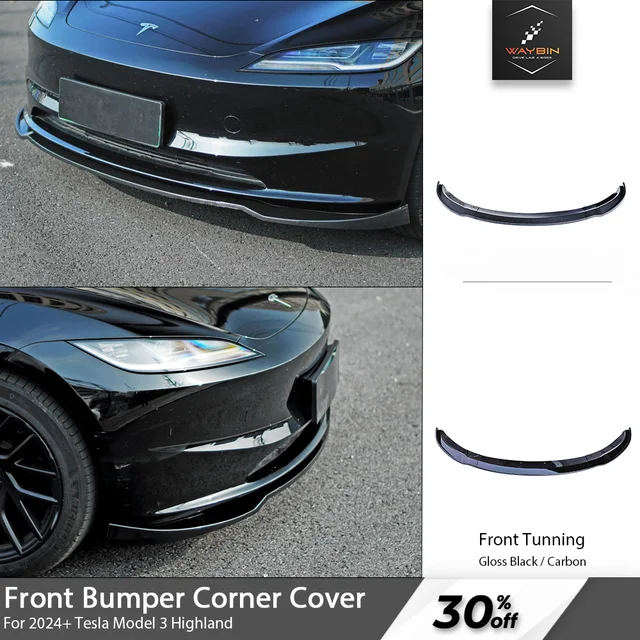 Dla Tesla Model 3 Highland 2024 Przednia warga DC Body Kit Gloss Black Carbon Sport Przednia osłona Spoiler ABS Auto Akcesoria Samochód