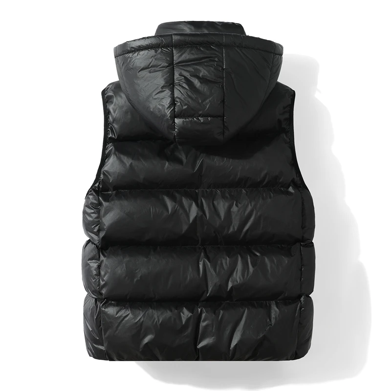 New Men Solid Sleeveless Vest Winter Warm Thicken Waterproof Coat Jacket Male Casual Windproof Overcoat Detachable Hat Waistcoat