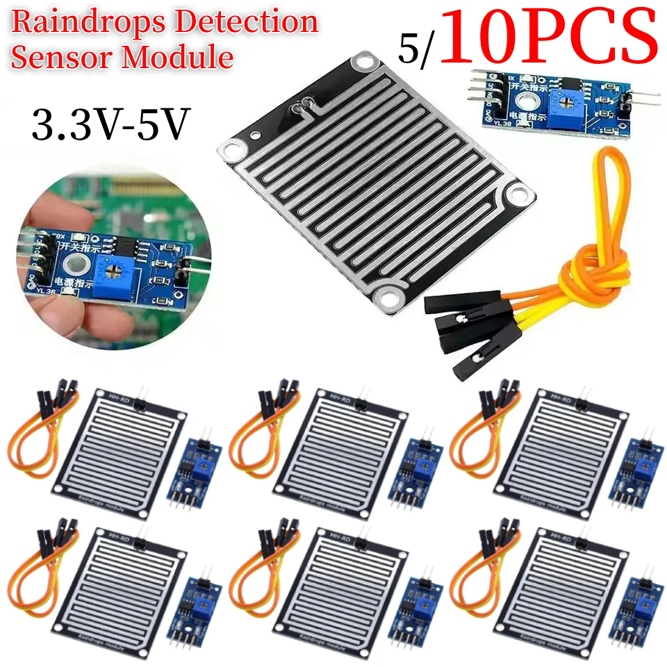 1-10PCS Snow Raindrops Detection Sensor Module 3.3V-5V Rain Weather Module Humidity For Arduino Relay Module Rain Water Sensor