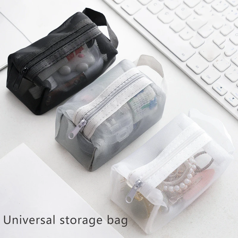 

Handheld Square Nylon Mesh Cosmetic Bag Mini Wash Bag Stationery Case Coin Purse Pouch Key Lipstick Earphone Organizer