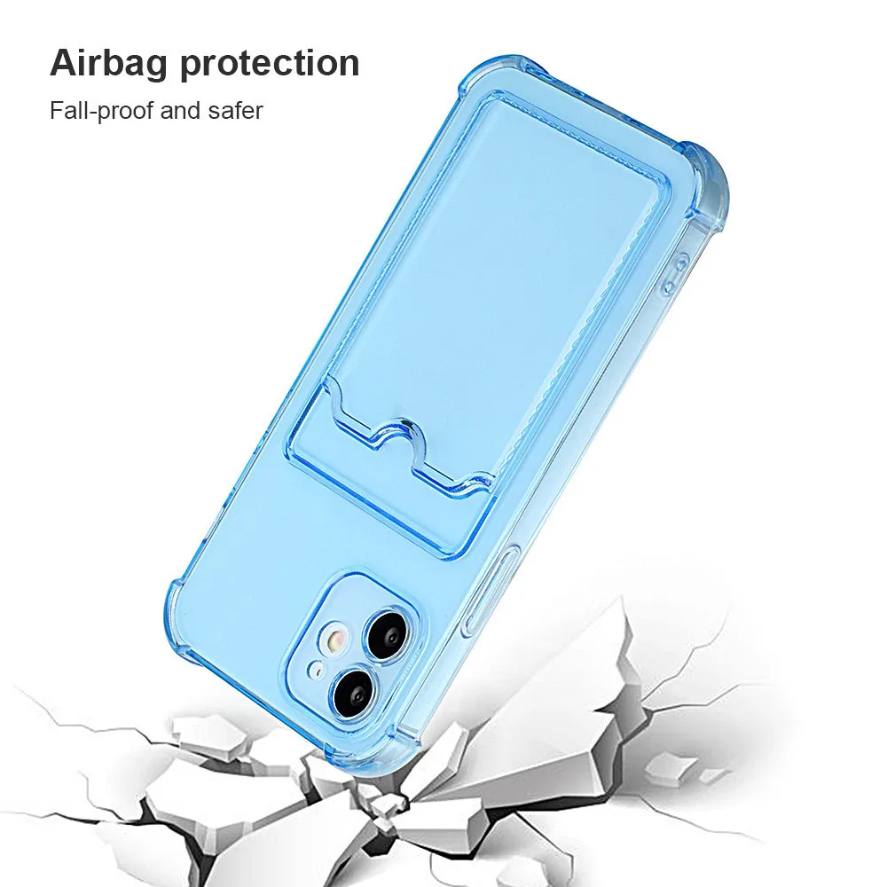 Clear Card Slot Bag Holder Cases for iPhone 13 12 11 Pro Max Mini X XS XR SE2 7 8 Plus Shockproof Soft Wallet Transparent Cover