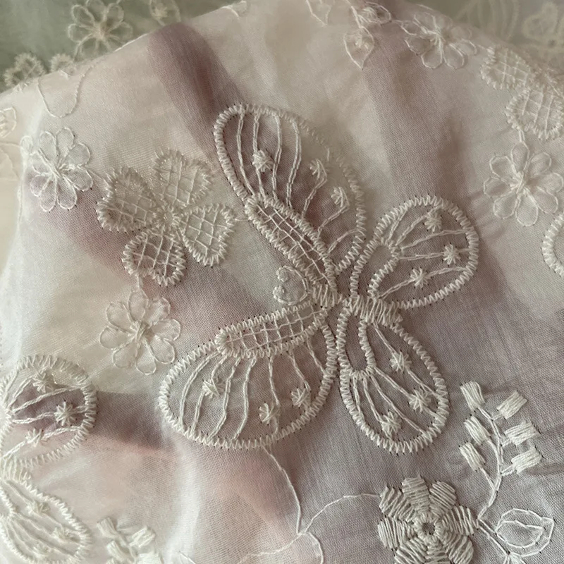 

Butterfly Floral Embroidered Lace Fabric Making Clothing Dress Handmade DIY Cloth Sewing Material