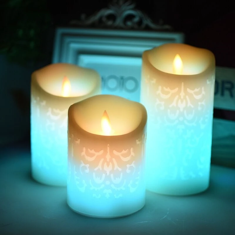 Remote controlled Carved 3D Moroccan Flickering Candle Color Changing Paraffin LED Pillar Candle Battery Operated Dancing wick