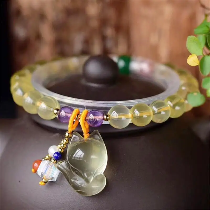 

8MM Natural Citrine Fox Fairy Bead Bracelet For Women Men Love Gift Crystal Beads Strands Jewelry Gift 1PCS