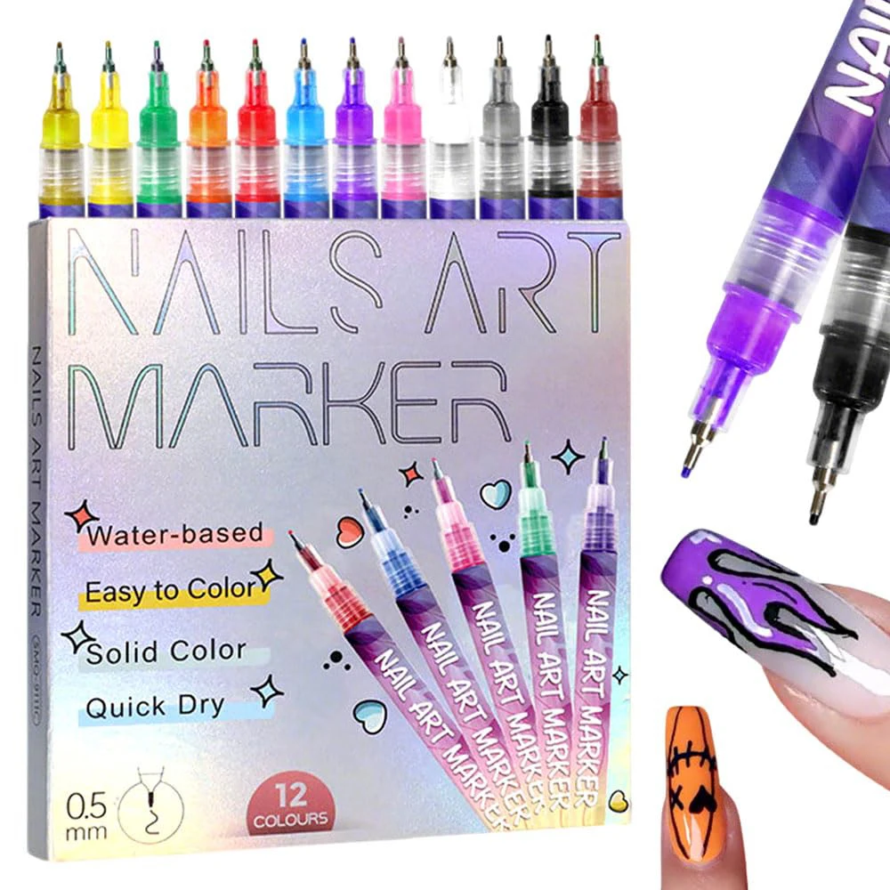 

12 Colors Set Nail Art Pens Drawing Painting Liner Markers Graffiti Dotting Point Brushes DIY Image Manicure Nail Tools