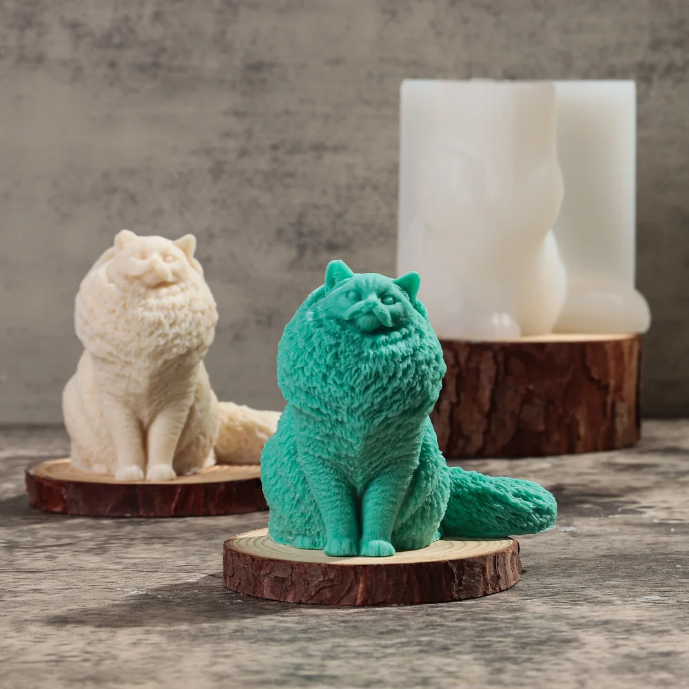 3D Sitting Long Tail Fat Cat Silicone Candle Mold DIY Cute Pet Cat Dog Aromatherapy Mold Gypsum Resin Pouring Tool Home Decor