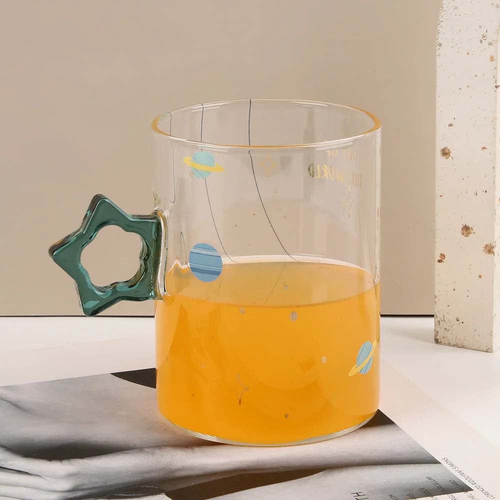 

Star Handle Glass Cups, Cartoon Beer Glass, Household Transparent Pentagram Tea Cup, Juice Beverage Cups, Whisky Wine Glasses