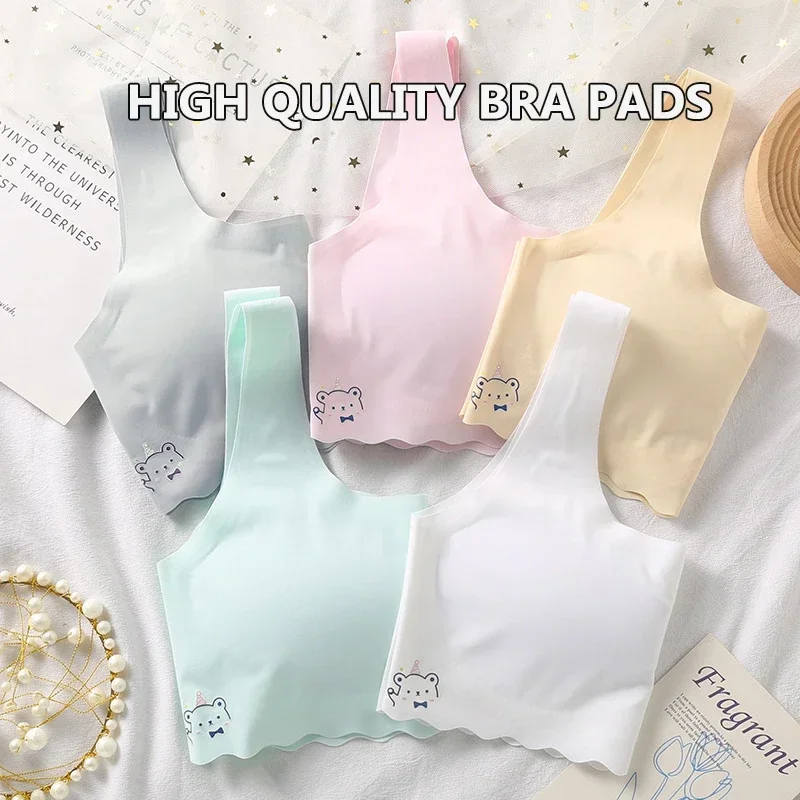 2024 Summer Solid Color Thin Mold Cup Full Cup No Breasted No Underwire Wide Shoulder Strap Students Growth Girls Underwear Bra