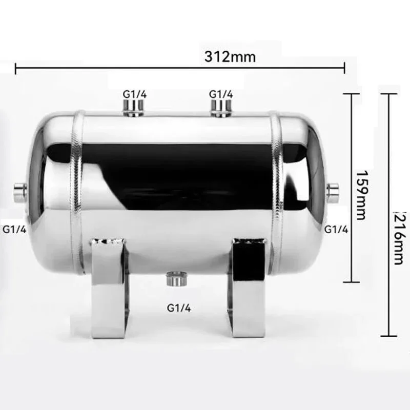 Mini 304 Stainless Steel Air Storage Tank 5L Pressure Vessel with G1/4 Thread for Home Workshop