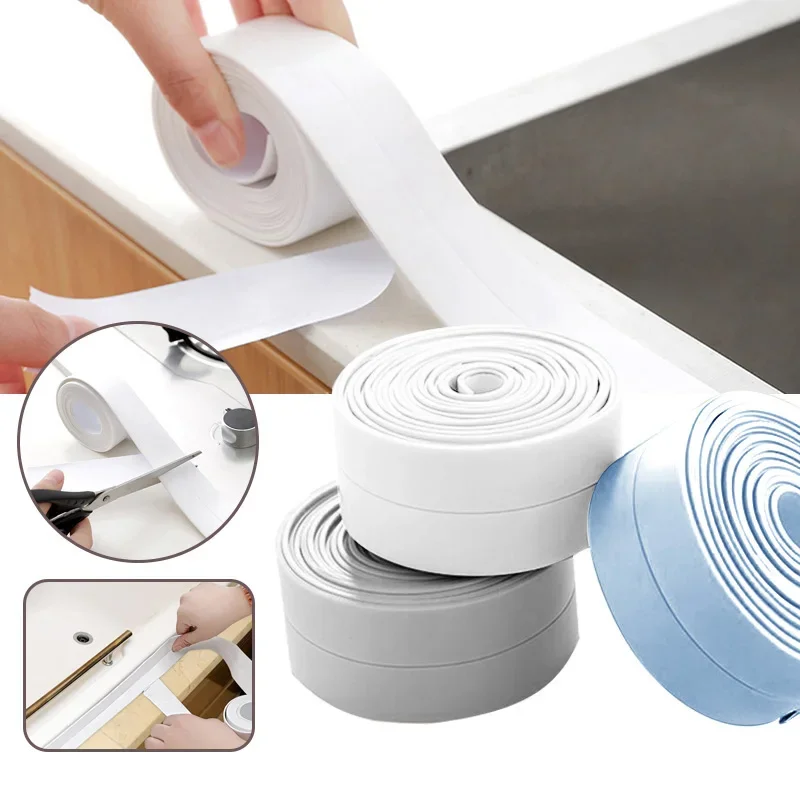 Shower Bath Sealing Tape Strips PVC Self Adhesive Waterproof Wall Sticker for Bathroom Kitchen Seal Caulk Strip Sink Mold Proof image 3