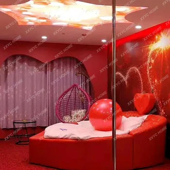 Heart-Shaped round  Furniture Light Luxury Hotel Water Bed Electric Bed Theme Couple Apartment Bed