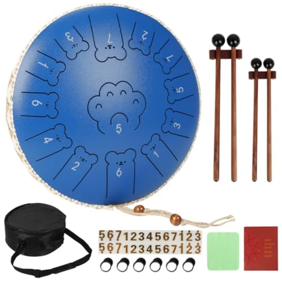 

Стальной язычковый барабан Bear, 13 дюймов, 13 нот, темно-синий, с 2 парами молоточков, сумкой для переноски и нотной книгой, C-мажор, перкуссионный инструмент