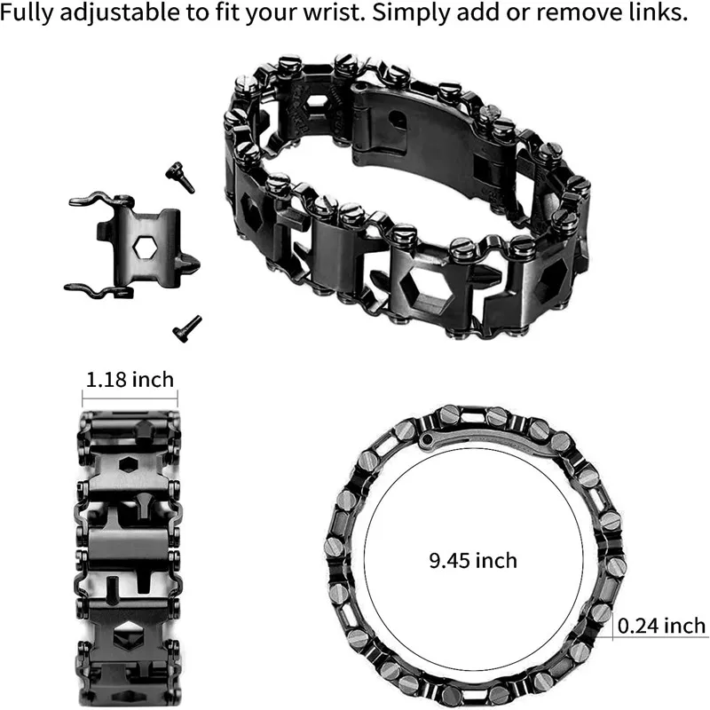 Wielofunkcyjna bransoletka narzędziowa 29 w 1. Bransoletka narzędziowa ze stali nierdzewnej. Przenośne, nadające się do noszenia na zewnątrz.