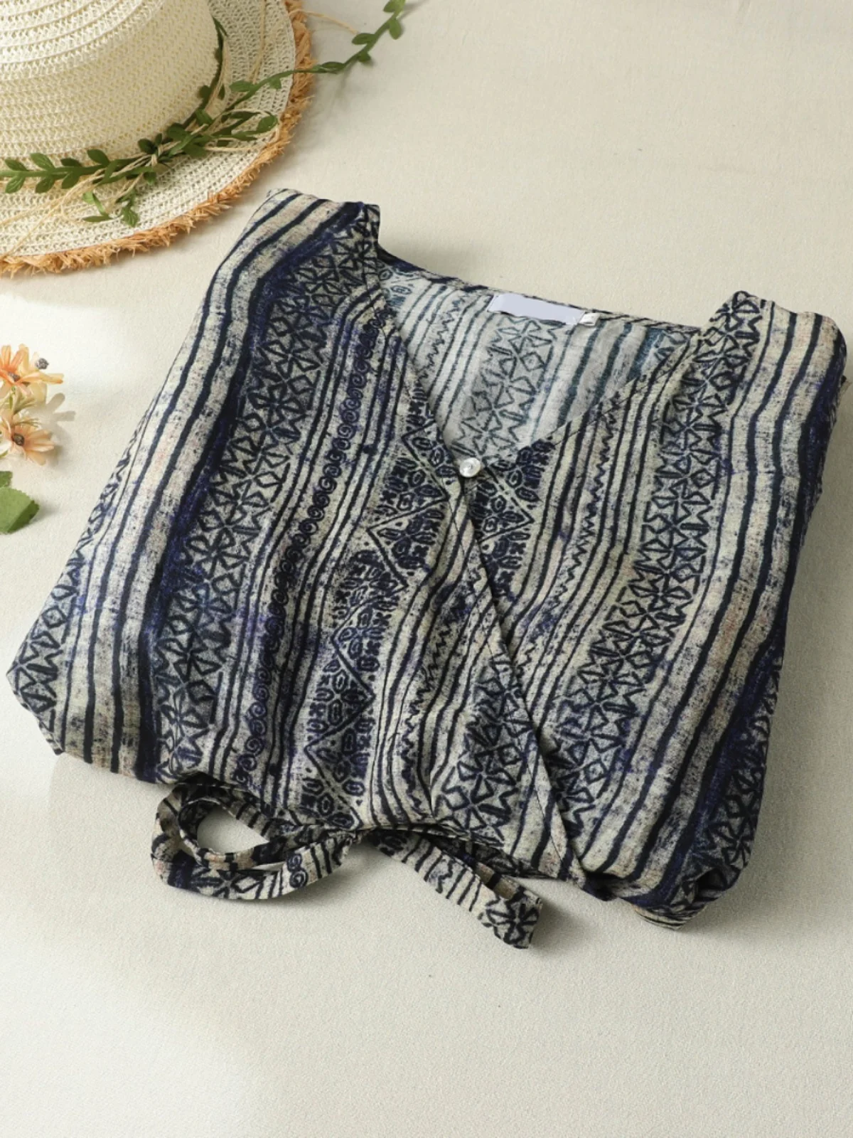 V-Ne ort Sve Midi Dr Retro gestreift Gürtel Taille Baumwolle Leinen Wrap Dr Pendeln Sle Sommer A-Linie Dr