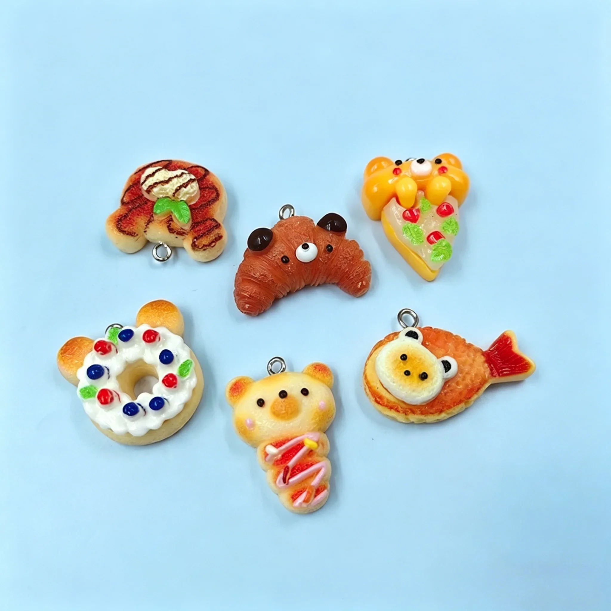 10Pcs Kawaii Bear Bread Animal Resin Charms Tiny Food Pendants For DIY Handmade Jewelry Craft Supplies