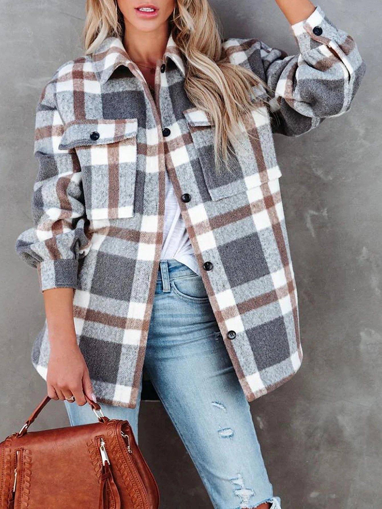 

Женское зимнее модное пальто, удобное клетчатое пальто на пуговицах с длинными рукавами и открытой передней частью, молодежное повседневное пальто в уличном стиле