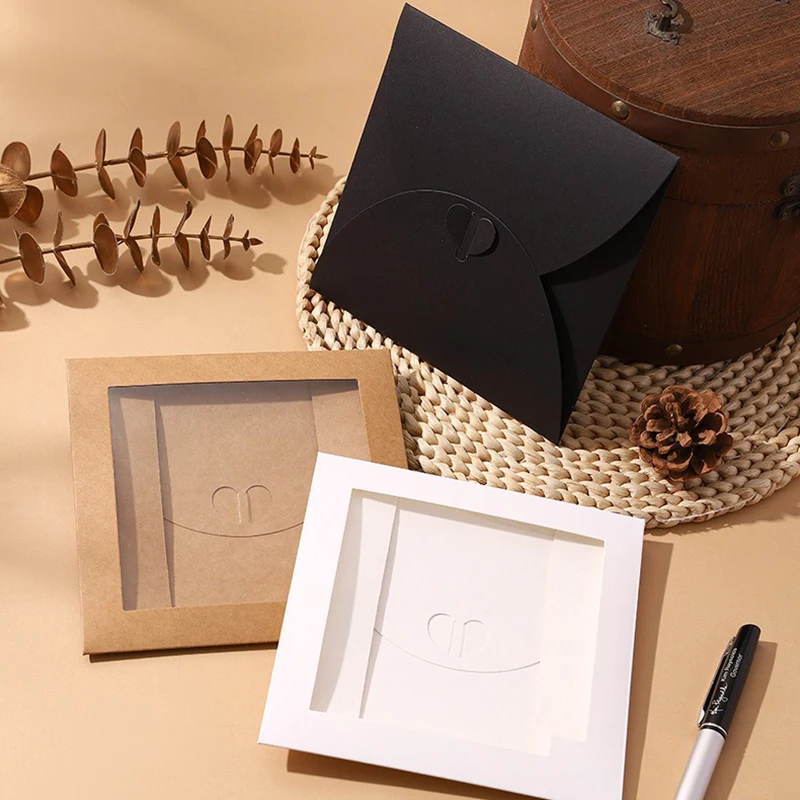 50Pcs Kraft Paper Envelope with PET Window Postcard/Invitation Packaging Envelopes Wedding Envelope Business Supplies 153x153mm