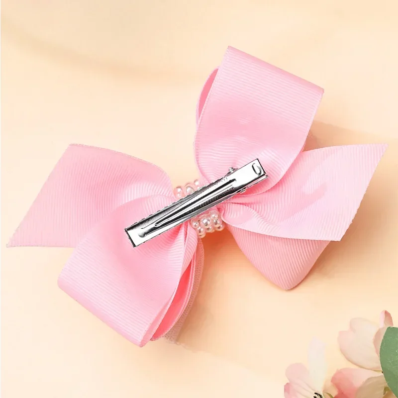 Sweet Pink Pearl Bowknot Hairpins Cute Girls Lace Hair Clips Kids Hair Styling Tools Boutique Headwear Girls Hair Accessories