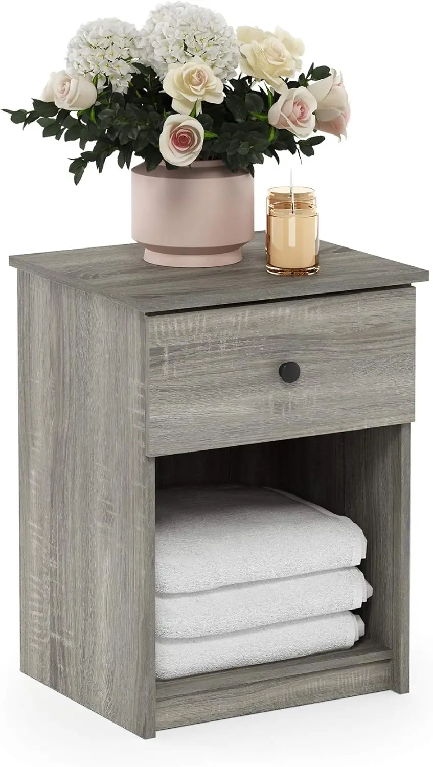 

French Oak Grey Nightstand, 1-Pack, Modern Minimalist Design