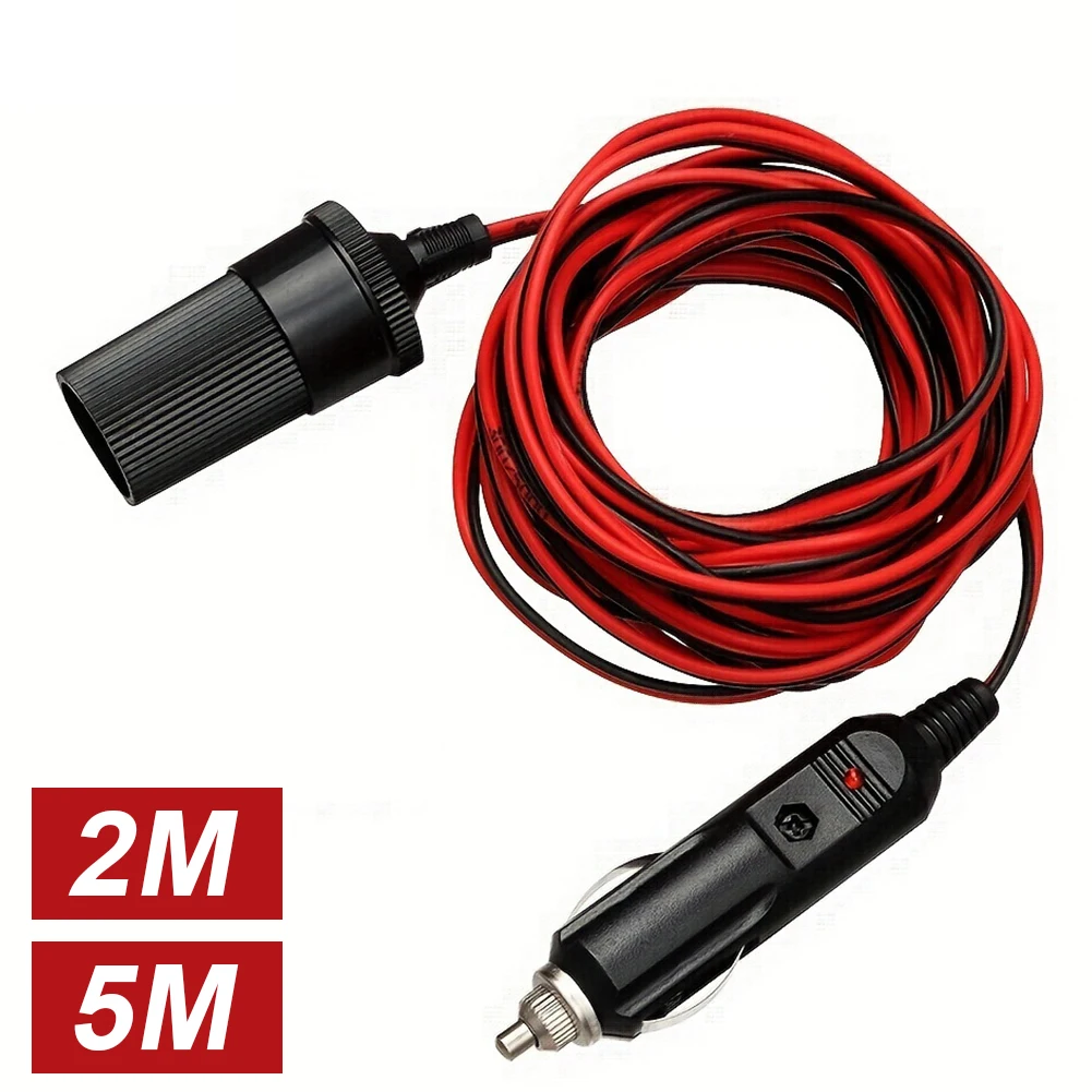 2M/5M Cigarette Lighter Extension Cord 12/24V 10A Heavy Duty Extension Cable Cigar Lighter Plug Cable Interior Plug To Socket