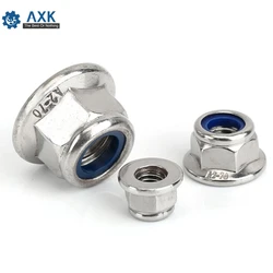 2/10X M3 M4 M5 M6 M8 M10 M12 Black Carbon 304 A2-70 Stainless Steel Hex Flange Nylon Insert Lock Nut Self-locking Nylock Locknut