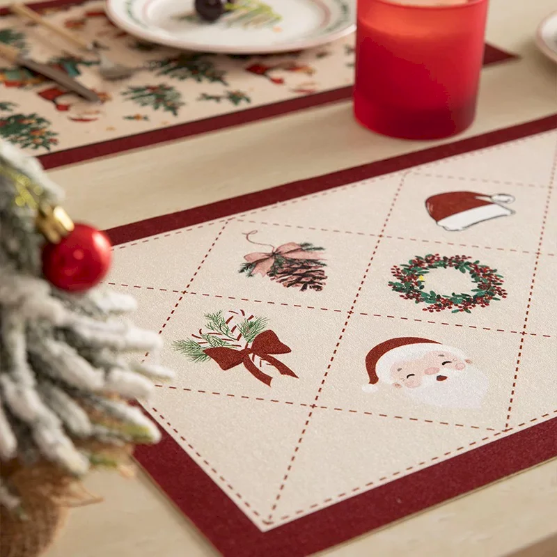 VIKAMA Christmas Hand Drawn Snowman Placemat Cartoon Heat-Resistant Placemat Home Kitchen Table Decoration