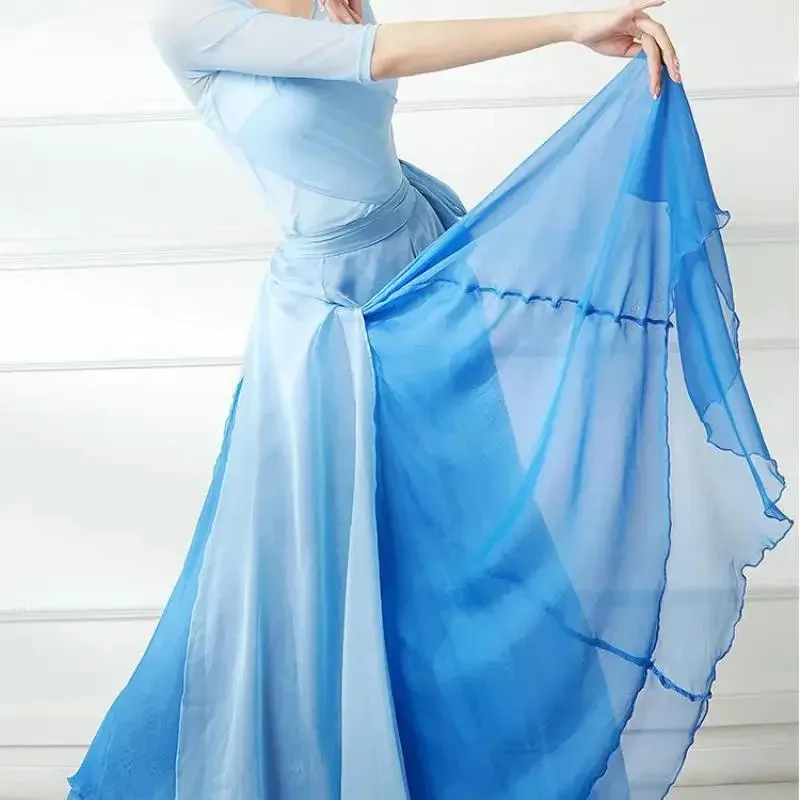 Chinese Classical Dance Clothes 720 Degree Elegant Skirt With Double-layer Large Swing Skirt Ethnic Style Stage Costumes