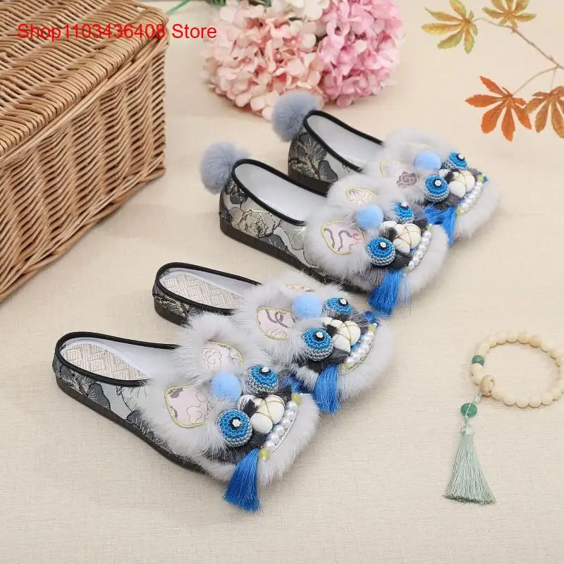 New Genuine Wool Handmade Original Tiger Head Shoes Heavy Industry Intangible Cultural Heritage Women's Shoes