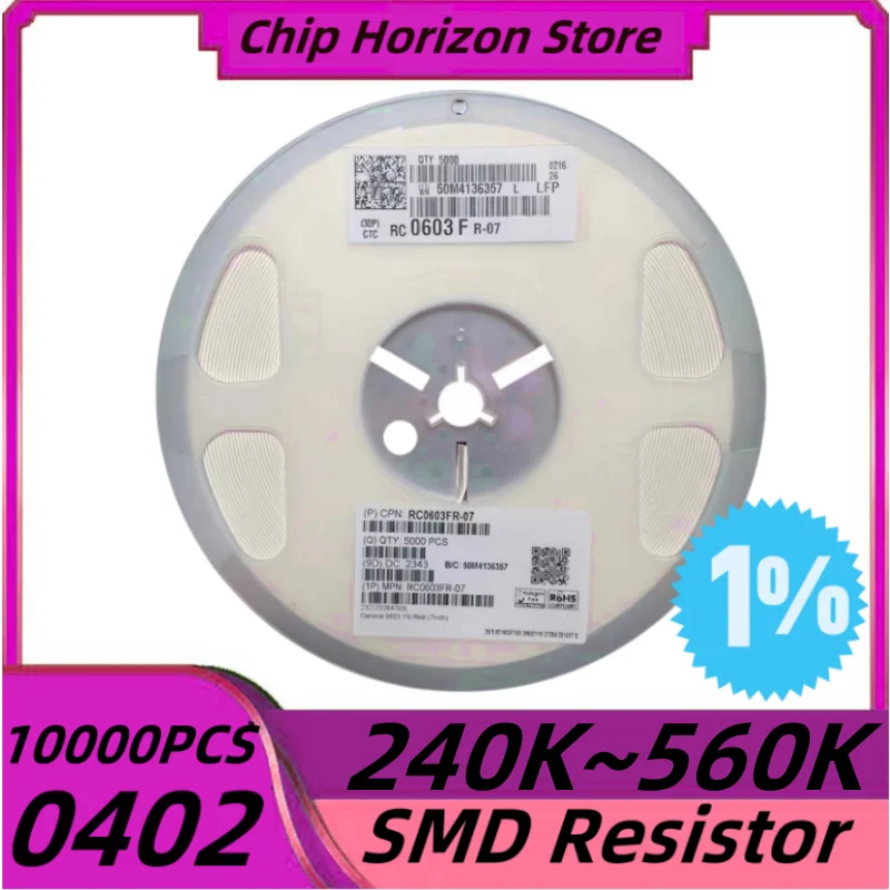 

10000PCS 0402 240K~560K SMD Resistor 270K300K330K360K390K430K470K510K 1% Ohm Chip Resistor 1/16W New