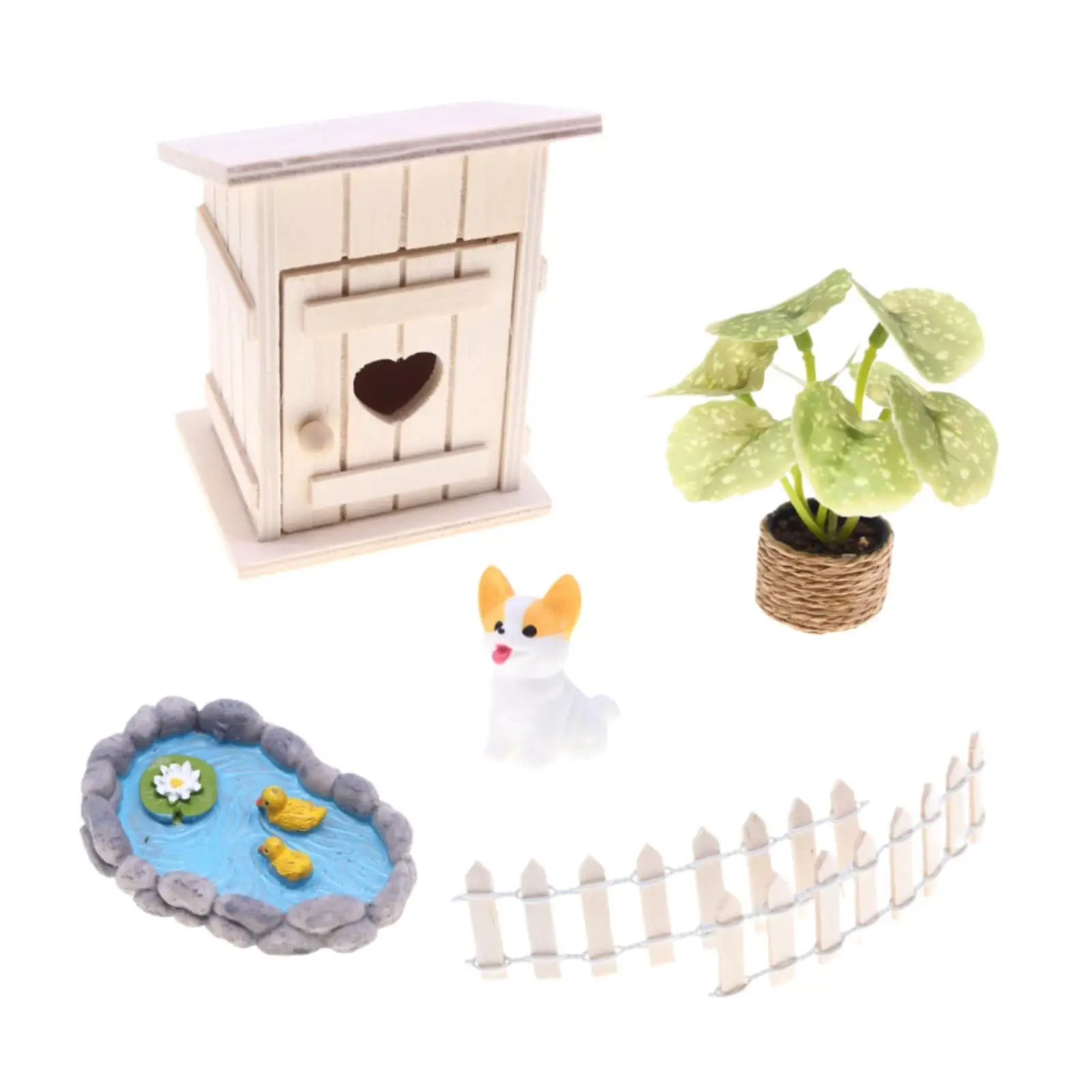 6x Mini Terrarium Figurine Dollhouse Decoration Diorama Project House Fence Swimming Pool Dog Miniature Fairy House Starter Kit