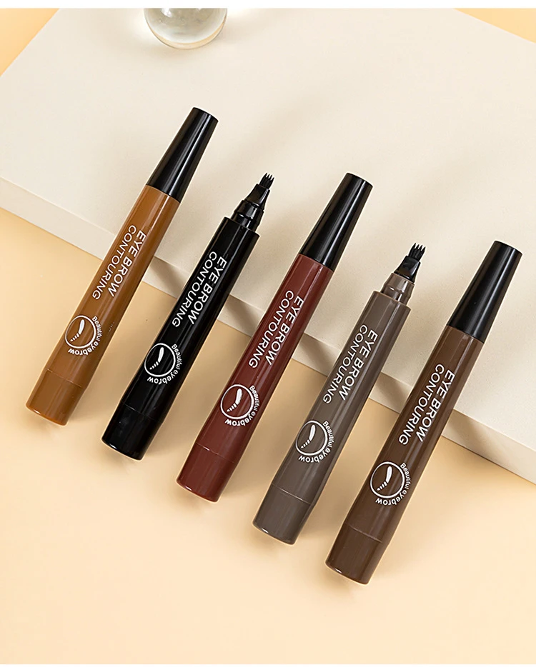 4 Point Eyebrow Pencil Black Brown Waterproof Microblading Liquid Eyebrow Pen Makeup Long Lasting Cosmetic 4 Points Eye Brow Pen
