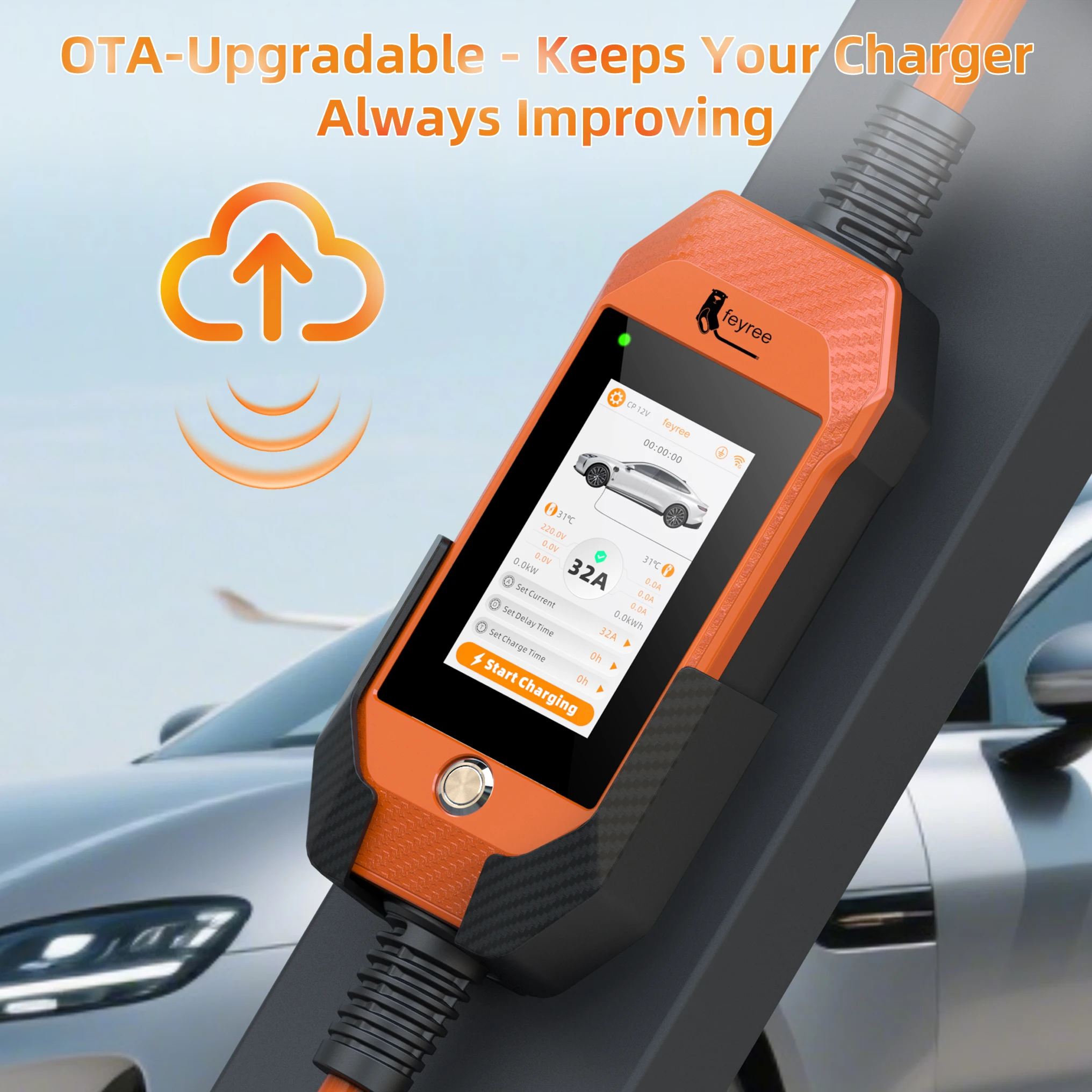 feyree Smart WIFI APP Control EV Charger 7kW 32A 1Phase TS-NACS Socket  EVSE Portable Box for Tesla EV Cars 4.3Inch Touch Screen
