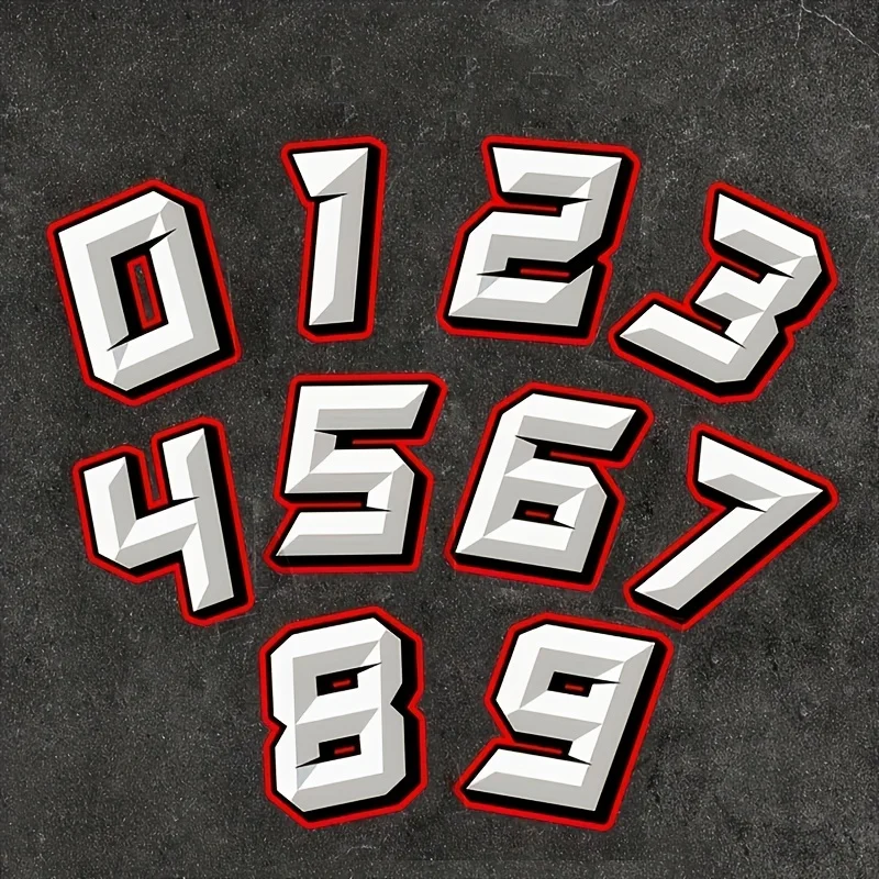 Vinyl Decals for Racing Helmets Featuring Creative Arabic Numbers from 0 to 9, Perfect for Motorcycle Additions And Car Styling