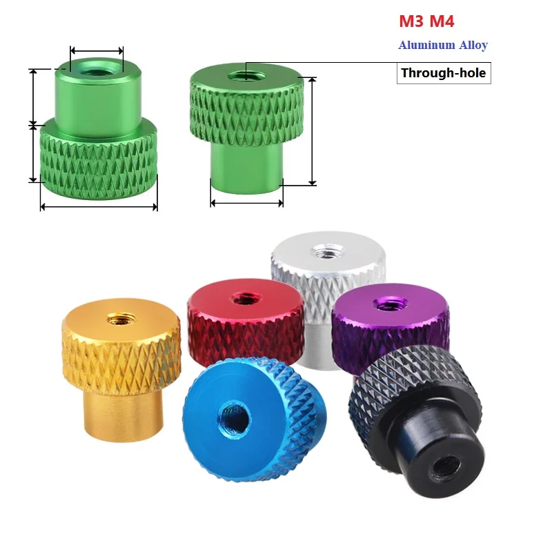 5PCS M3 M4 Multicolour Aluminum Alloy Knurled Thumb Nut Through Hole Hand Step Nuts Screw