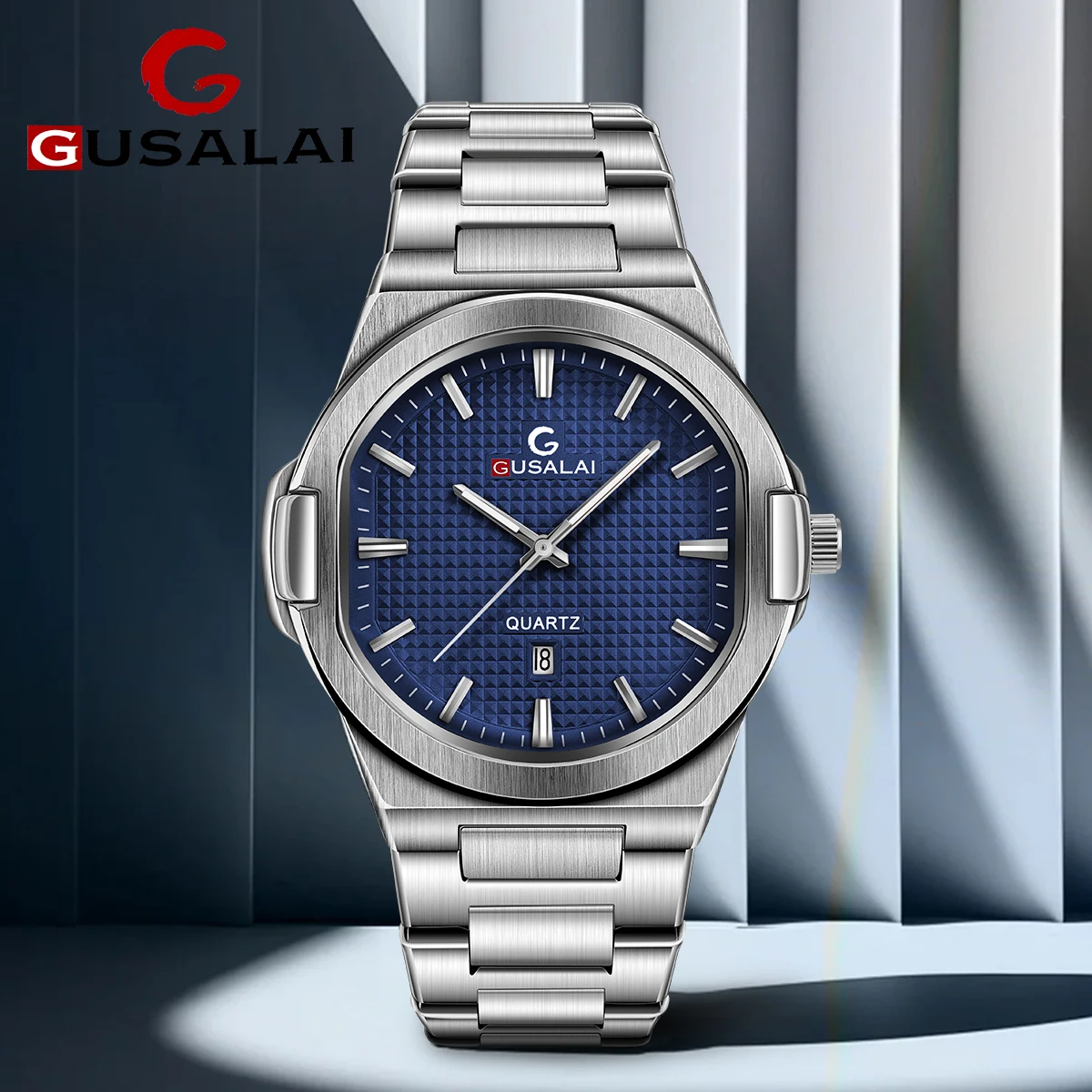 

GUSALAI Men's Luxury Quartz Wristwatch Stainless Steel Waterproof Calendar Watch Business Dress Watch Christmas Gift For Men