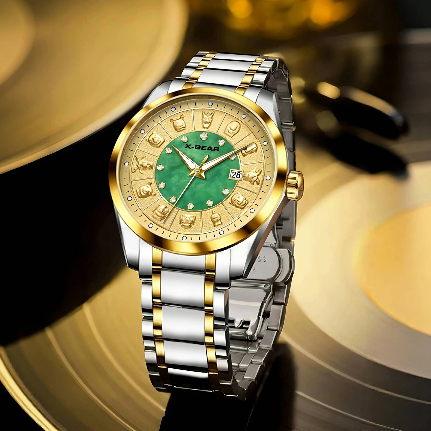 ساعة X-GEAR للرجال كاجوال كوارتز بإبزيم من الفولاذ المقاوم للصدأ مقاومة للماء بتقويم مضيء للرجال