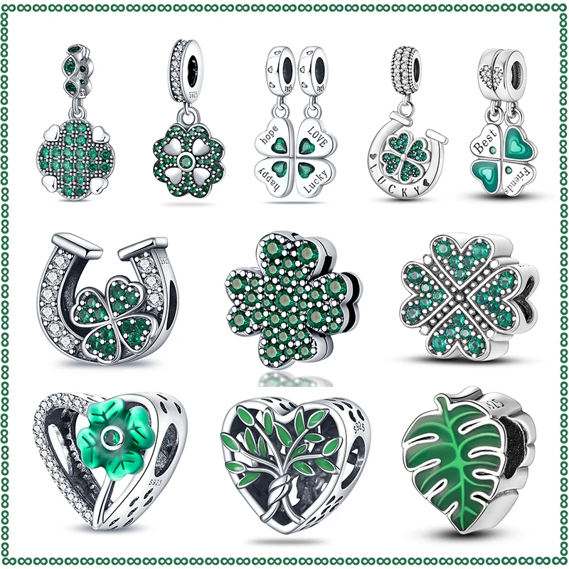 2024 Hot 925 sterling silver four-leaf clover green series charm beads suitable for Pandora original bracelet DIY production