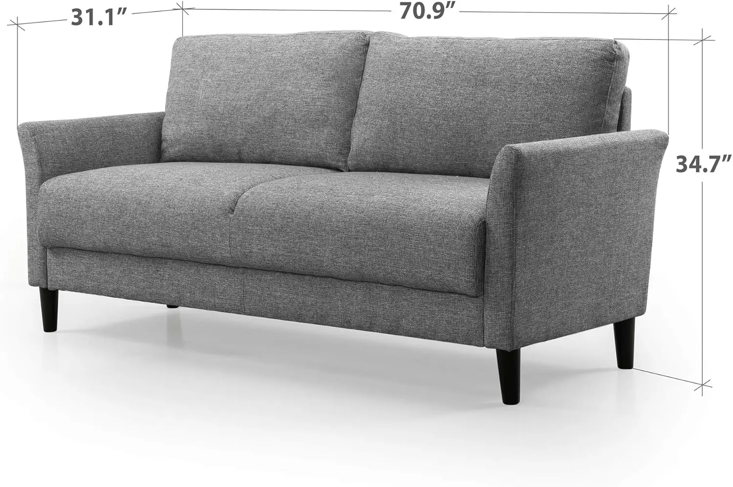 Sofa Couch Easy Tool-Free Assembly Soft Grey Polyester Fabric with Foam and Fiber Cushions 31.1