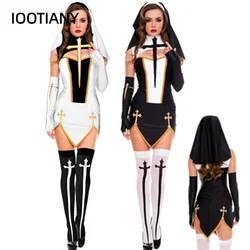 Sexy Nun Costume Adult Women Religious Sister Cosplay Dress With Headpiece Socks Gloves For Halloween Party Fancy Dress