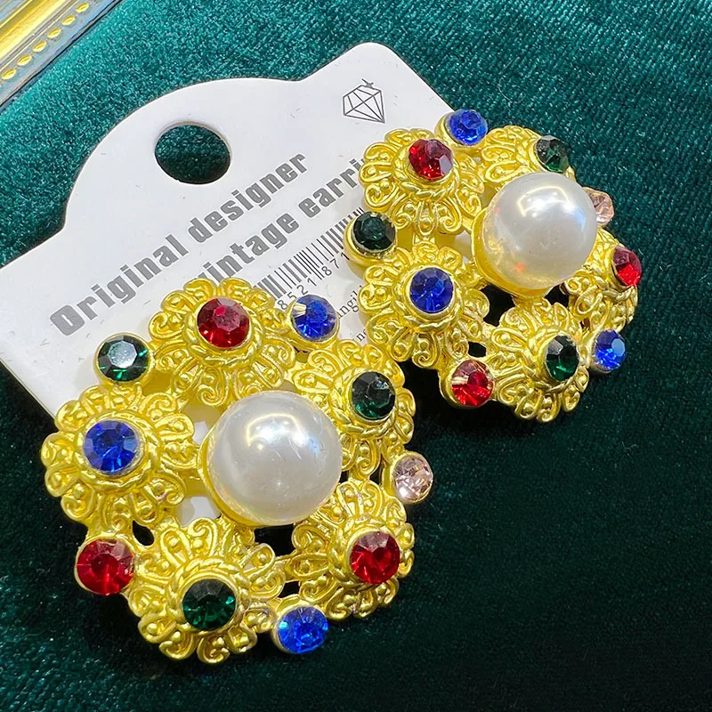 Retro earrings women ins niche design sense court style personality heavy industry glazed earrings vintage earrings