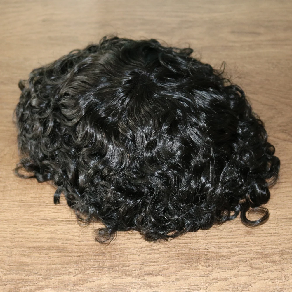 25 مللي متر عميق مجعد الرجال الشعر المستعار أستراليا نمط السويسري الدانتيل بولي شعر مستعار شعر الإنسان تنفس رجل الشعرية الاصطناعية استبدال النظام