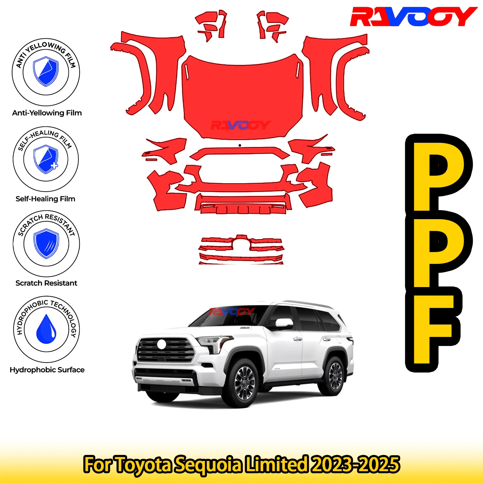 

Для Toyota Sequoia Limited 2023-2025 глянцевая матовая черная предварительно вырезанная передняя защитная пленка PPF комплект