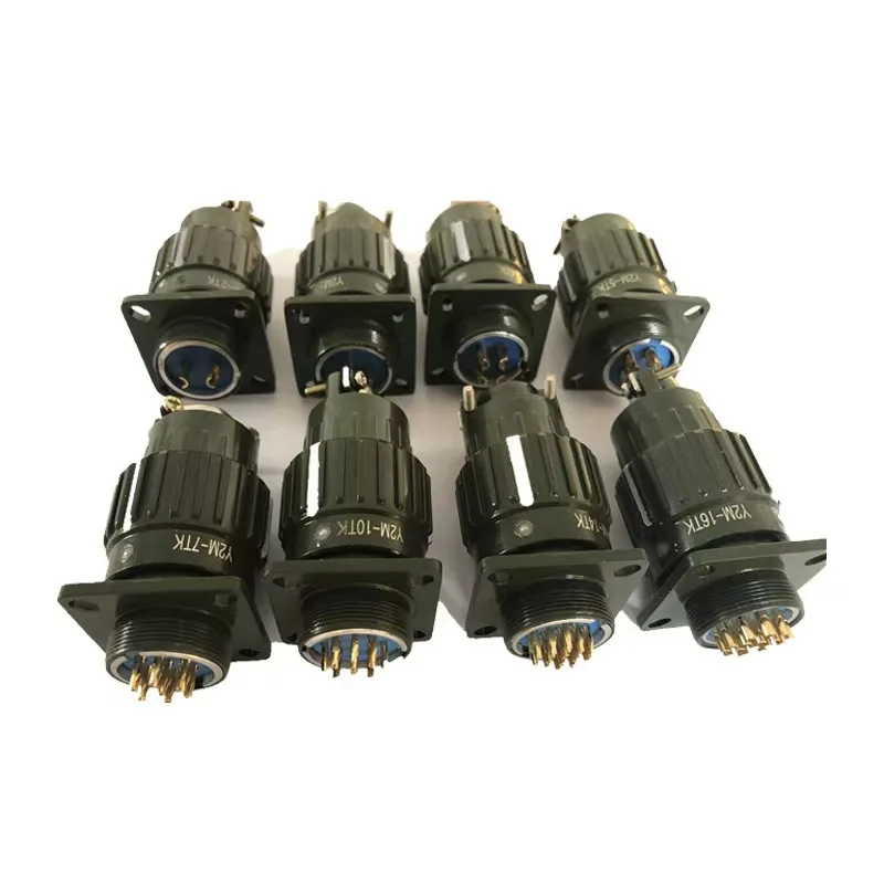 Y28M-4/7/8/10/12/14/19/24/32/37 Pins Cylindrical Circular Connector Army Green Aviation Plug Socket