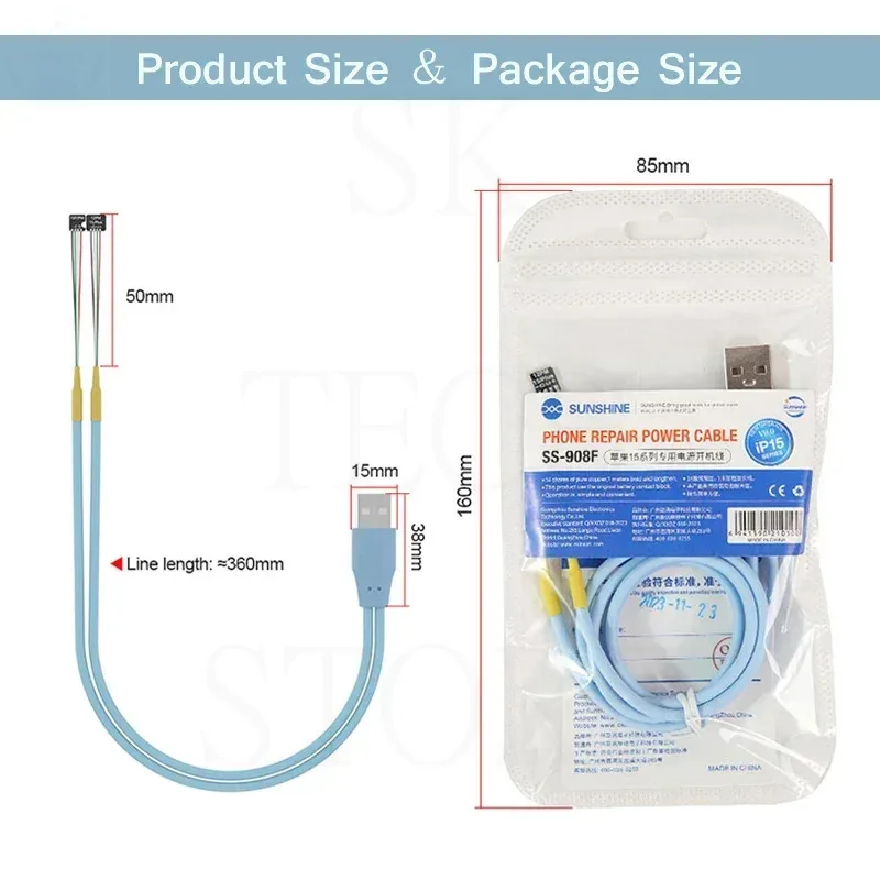 SUNSHINE SS-908F Power Supply Power Cable for IPhone 15/15P/15PM Repair Special Power on line Power Cable Battery-Free Startup