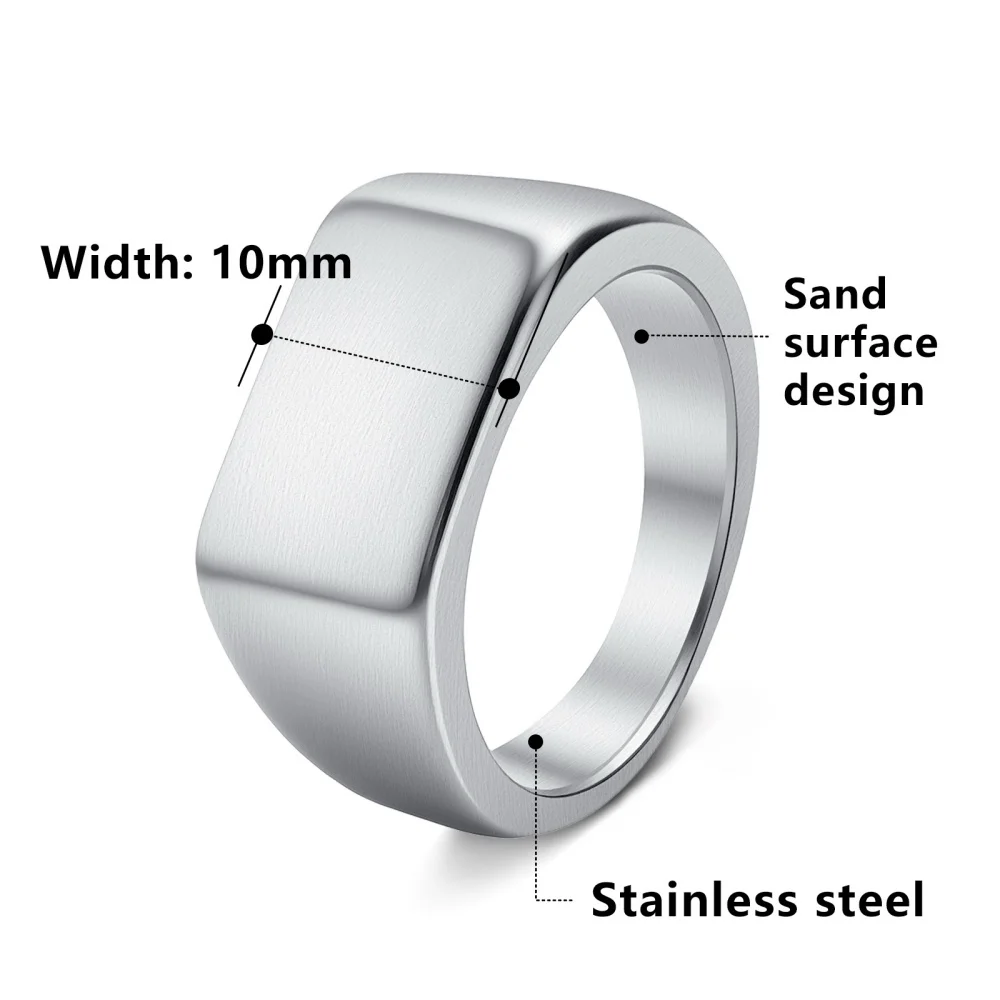 10-mm-Siegelring aus Edelstahl für Herren, silberfarben gebürstetes quadratisches Band, klassischer matter Statement-Schmuck, modernes Alltagsgeschenk – Detail 3