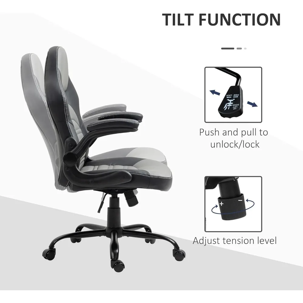 PU Leather Gaming Chair with Flip-up Armrests,Racing Style Computer Chair,Height Adjustable Home Office Chair with Swivel Wheels