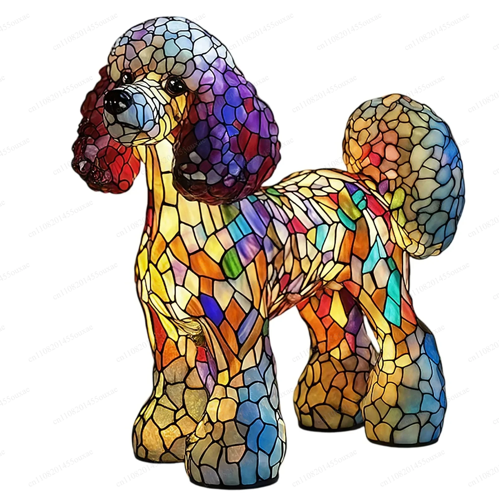 Colored Resin Animal LED Night Light Cute Dog Stained Glass Style Table Lamp Bedroom Decor Ornament