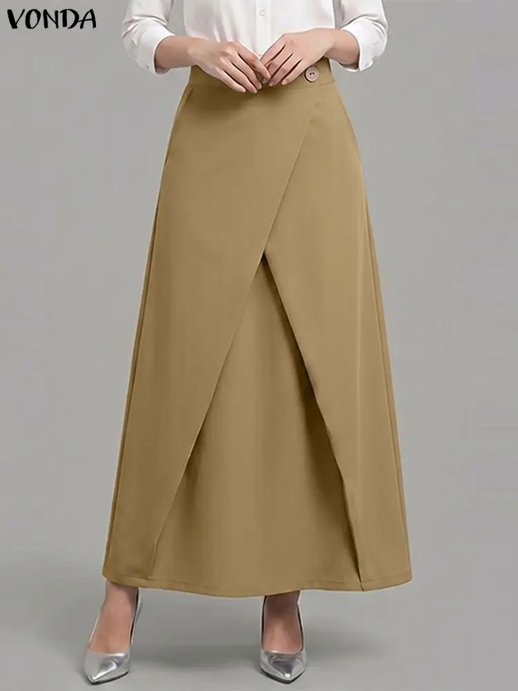 Plus Size Women Skirts 2026 VONDA Solid A-Line Overskirts Pocket Elegant Patchwork Bottoms Europe and America Style 5XL Clothes image 3