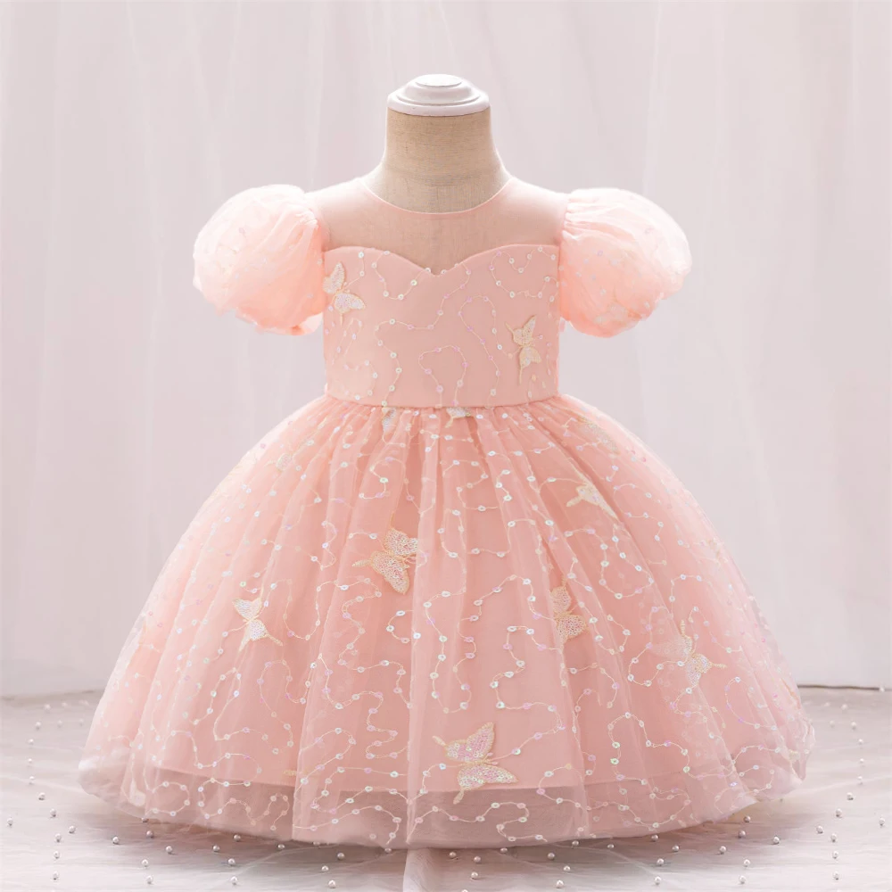 Newborn Pink Baptism 1st Birthday Dress For Baby Girl Clothes Sequin Butterfly Wedding Princess Dress Girls Dresses Party Gown